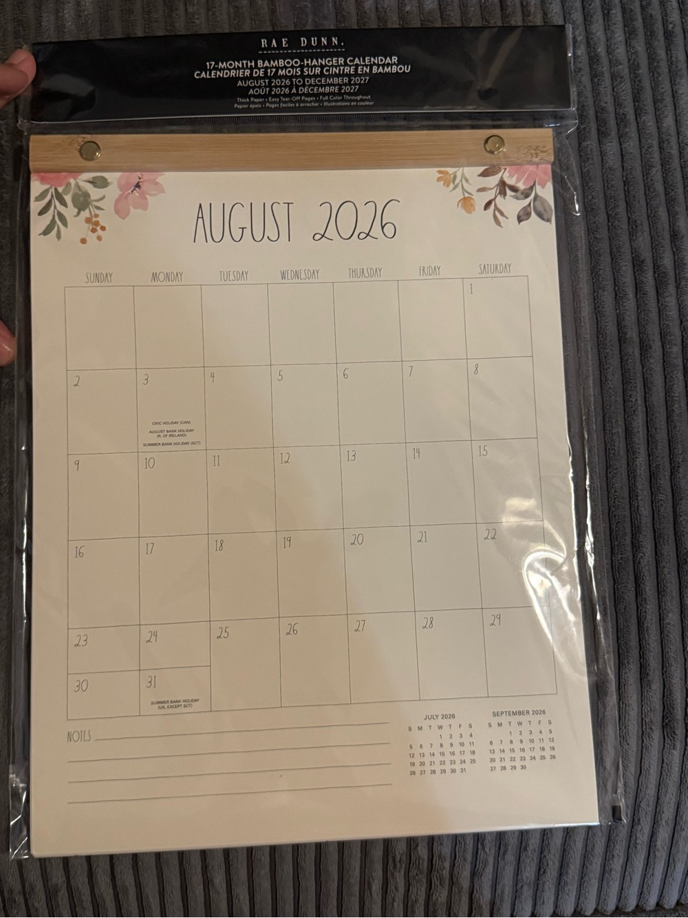 Rae Dunn Floral Accent Aug 2026 - Dec 2027 Wall Calendar - Pink and Green